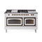 ILVE Nostalgie II Noblesse 60-Inch 5.8 Cu. Ft. Dual Oven Propane Gas Dual Fuel Range with 7 Burners, Griddle, French Top and Triple Glass Door in White with Bronze Trim (UN60FSNMPWHBLP)
