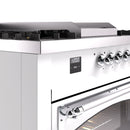 White range front control knobs and digital display with chrome trim bar