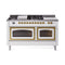 ILVE Nostalgie II Noblesse 60-Inch 5.8 Cu. Ft. Dual Oven Propane Gas Dual Fuel Range with 7 Burners, Griddle, French Top and Triple Glass Door in White with Brass Trim (UN60FSNMPWHGLP)