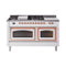 ILVE Nostalgie II Noblesse 60-Inch 5.8 Cu. Ft. Dual Oven Natural Gas Dual Fuel Range with 7 Burners, Griddle, French Top and Triple Glass Door in White with Copper Trim (UN60FSNMPWHP)