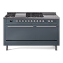 ILVE Professional Plus II 60-Inch 3.5 + 1.52 Cu. Ft. Propane Gas Dual Fuel Range with 7 Burners, Griddle, French Top and Solid Door in Blue Grey (UP60FSQMPBGLP)