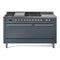ILVE Professional Plus II 60-Inch 3.5 + 1.52 Cu. Ft. Propane Gas Dual Fuel Range with 7 Burners, Griddle, French Top and Solid Door in Blue Grey (UP60FSQMPBGLP)