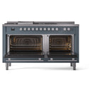 ILVE Professional Plus II 60-Inch 3.5 + 1.52 Cu. Ft. Propane Gas Dual Fuel Range with 7 Burners, Griddle, French Top and Solid Door in Blue Grey (UP60FSQMPBGLP)