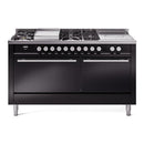 ILVE Professional Plus II 60-Inch 3.5 + 1.52 Cu. Ft. Propane Gas Dual Fuel Range with 7 Burners, Griddle, French Top and Solid Door in Glossy Black (UP60FSQMPBKLP)