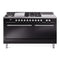 ILVE Professional Plus II 60-Inch 3.5 + 1.52 Cu. Ft. Propane Gas Dual Fuel Range with 7 Burners, Griddle, French Top and Solid Door in Glossy Black (UP60FSQMPBKLP)