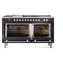 ILVE Professional Plus II 60-Inch 3.5 + 1.52 Cu. Ft. Propane Gas Dual Fuel Range with 7 Burners, Griddle, French Top and Solid Door in Glossy Black (UP60FSQMPBKLP)