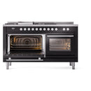 ILVE Professional Plus II 60-Inch 3.5 + 1.52 Cu. Ft. Propane Gas Dual Fuel Range with 7 Burners, Griddle, French Top and Solid Door in Glossy Black (UP60FSQMPBKLP)