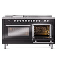 ILVE Professional Plus II 60-Inch 3.5 + 1.52 Cu. Ft. Propane Gas Dual Fuel Range with 7 Burners, Griddle, French Top and Solid Door in Glossy Black (UP60FSQMPBKLP)