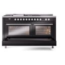 ILVE Professional Plus II 60-Inch 3.5 + 1.52 Cu. Ft. Propane Gas Dual Fuel Range with 7 Burners, Griddle, French Top and Solid Door in Glossy Black (UP60FSQMPBKLP)