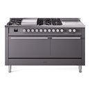 ILVE Professional Plus II 60-Inch 3.5 + 1.52 Cu. Ft. Propane Gas Dual Fuel Range with 7 Burners, Griddle, French Top and Solid Door in Graphite Matte (UP60FSQMPMGLP)