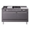 ILVE Professional Plus II 60-Inch 3.5 + 1.52 Cu. Ft. Dual Fuel Range with 7 Burners, Griddle, French Top and Solid Door Oven in Matte Graphite (UP60FSQMPMG)