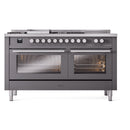 ILVE Professional Plus II 60-Inch 3.5 + 1.52 Cu. Ft. Propane Gas Dual Fuel Range with 7 Burners, Griddle, French Top and Solid Door in Graphite Matte (UP60FSQMPMGLP)