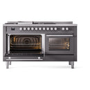ILVE Professional Plus II 60-Inch 3.5 + 1.52 Cu. Ft. Propane Gas Dual Fuel Range with 7 Burners, Griddle, French Top and Solid Door in Graphite Matte (UP60FSQMPMGLP)