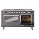 ILVE Professional Plus II 60-Inch 3.5 + 1.52 Cu. Ft. Propane Gas Dual Fuel Range with 7 Burners, Griddle, French Top and Solid Door in Graphite Matte (UP60FSQMPMGLP)