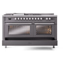 ILVE Professional Plus II 60-Inch 3.5 + 1.52 Cu. Ft. Propane Gas Dual Fuel Range with 7 Burners, Griddle, French Top and Solid Door in Graphite Matte (UP60FSQMPMGLP)