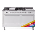 ILVE Professional Plus II 60-Inch 5.8 Cu. Ft. Dual Oven Dual Fuel Range with 7 Burners, Griddle, French Top and Solid Door Oven in RAL (UP60FSQMPRA)