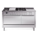 ILVE Professional Plus II 60-Inch 3.5 + 1.52 Cu. Ft. Dual Fuel Range with 7 Burners, Griddle, French Top and Solid Door Oven in Stainless Steel (UP60FSQMPSS)