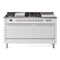 ILVE Professional Plus II 60-Inch 3.5 + 1.52 Cu. Ft. Propane Gas Dual Fuel Range with 7 Burners, Griddle, French Top and Solid Door in White (UP60FSQMPWHLP)