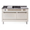 ILVE Nostalgie II 60 inch Propane Gas Range with 10 Sealed Burners, Griddle with Triple Glass Door in Antique White with Burnished Trim