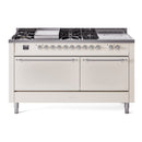 ILVE Nostalgie II 60 inch Propane Gas Range with 10 Sealed Burners, Griddle with Triple Glass Door in Antique White with Chrome Trim