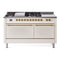 ILVE Nostalgie II 60 inch Propane Gas Range with 10 Sealed Burners, Griddle with Triple Glass Door in Antique White with Brass Trim