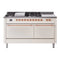 ILVE Nostalgie II 60-Inch Dual Fuel Range with 7 Burners, Griddle, & French Top with Solid Door Oven in Antique White with Copper Trim (UP60FSQNMPAWP)