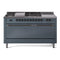 ILVE Nostalgie II 60-Inch Dual Fuel Range with 7 Burners, Griddle, & French Top with Solid Door Oven in Blue Grey with Bronze Trim (UP60FSQNMPBGB)