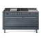 ILVE Nostalgie II 60-Inch  Propane Gas Dual Fuel Range  with 7 Burners, Griddle, & French Top with Solid Door Oven in Blue Grey with Chrome Trim (UP60FSQNMPBGC)