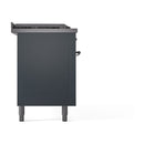 ILVE Nostalgie II 60-Inch  Propane Gas Dual Fuel Range  with 7 Burners, Griddle, & French Top with Solid Door Oven in Blue Grey with Chrome Trim (UP60FSQNMPBGC)