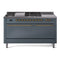 ILVE Nostalgie II 60 inch Propane Gas Range with 10 Sealed Burners, Griddle with Triple Glass Door in Blue Grey with Brass Trim