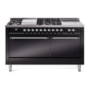 ILVE Nostalgie II 60-Inch  Propane Gas Dual Fuel Range  with 7 Burners, Griddle, & French Top with Solid Door Oven in Glossy Black with Chrome Trim (UP60FSQNMPBKC)