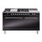 ILVE Nostalgie II 60-Inch  Propane Gas Dual Fuel Range  with 7 Burners, Griddle, & French Top with Solid Door Oven in Glossy Black with Chrome Trim (UP60FSQNMPBKC)