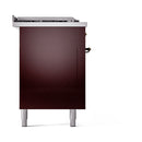 ILVE Nostalgie II 60 inch Propane Gas Range with 10 Sealed Burners, Griddle with Triple Glass Door in Burgundy with Burnished Trim