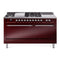ILVE Nostalgie II 60 inch Propane Gas Range with 10 Sealed Burners, Griddle with Triple Glass Door in Burgundy with Chrome Trim