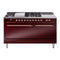 ILVE Nostalgie II 60 inch Propane Gas Range with 10 Sealed Burners, Griddle with Triple Glass Door in Burgundy with Copper Trim