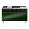 ILVE Nostalgie II 60 inch Propane Gas Range with 10 Sealed Burners, Griddle with Triple Glass Door in Emerald Green with Burnished Trim
