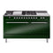 ILVE Nostalgie II 60 inch Propane Gas Range with 10 Sealed Burners, Griddle with Triple Glass Door in Emerald Green with Chrome Trim