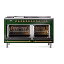 ILVE Nostalgie II 60-Inch  Propane Gas Dual Fuel Range  with 7 Burners, Griddle, & French Top with Solid Door Oven in Emerald Green with Brass Trim (UP60FSQNMPEGG)