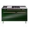 ILVE Nostalgie II 60 inch Propane Gas Range with 10 Sealed Burners, Griddle with Triple Glass Door in Emerald Green with Copper Trim