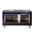 ILVE Nostalgie II 60-Inch  Propane Gas Dual Fuel Range  with 7 Burners, Griddle, & French Top with Solid Door Oven in Midnight Blue with Bronze Trim (UP60FSQNMPMBB)