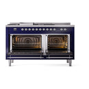 ILVE Nostalgie II 60-Inch Dual Fuel Range with 7 Burners, Griddle, & French Top with Solid Door Oven in Midnight Blue with Chrome Trim (UP60FSQNMPMBC)