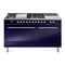 ILVE Nostalgie II 60-Inch Dual Fuel Range with 7 Burners, Griddle, & French Top with Solid Door Oven in Midnight Blue with Chrome Trim (UP60FSQNMPMBC)