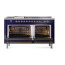 ILVE Nostalgie II 60 inch Propane Gas Range with 10 Sealed Burners, Griddle with Triple Glass Door in Midnight Blue with Brass Trim