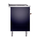 ILVE Nostalgie II 60 inch Propane Gas Range with 10 Sealed Burners, Griddle with Triple Glass Door in Midnight Blue with Copper Trim