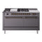 ILVE Nostalgie II 60-Inch  Propane Gas Dual Fuel Range  with 7 Burners, Griddle, & French Top with Solid Door Oven in Matte Graphite with Bronze Trim (UP60FSQNMPMGB)