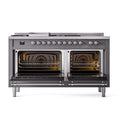ILVE Nostalgie II 60 inch Propane Gas Range with 10 Sealed Burners, Griddle with Triple Glass Door in Graphite Matte with Chrome Trim