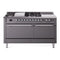 ILVE Nostalgie II 60-Inch Dual Fuel Range with 7 Burners, Griddle, & French Top with Solid Door Oven in Matte Graphite with Chrome Trim (UP60FSQNMPMGC)