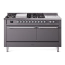 ILVE Nostalgie II 60 inch Propane Gas Range with 10 Sealed Burners, Griddle with Triple Glass Door in Graphite Matte with Chrome Trim