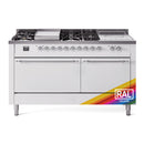 ILVE Nostalgie II 60-Inch Dual Fuel Range with 7 Burners, Griddle, & French Top with Solid Door Oven in Custom RAL with Chrome Trim (UP60FSQNMPRAC)