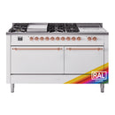 ILVE Nostalgie II 60 inch Propane Gas Range with 10 Sealed Burners, Griddle with Triple Glass Door in RAL with Copper Trim